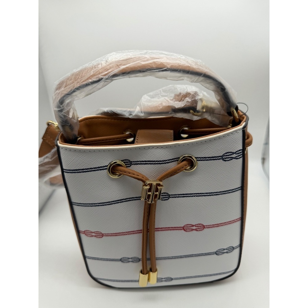 Tommy Hilfiger Bucket Bag Women Small White Nautical Rope‎ Knot Crossbody NWT - Picture 5 of 12